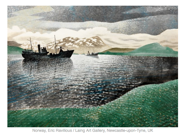 3. Other British WAAC artists went overseas. Artist Against Fascism Eric Ravilious painted Naval action, d. 1942 plane missing off Iceland. Edward Arrdizone in North Africa, Italy & France. Edward Bawden’s wartime locales included Egypt, Ethiopia, Iraq & a Casablanca POW camp.