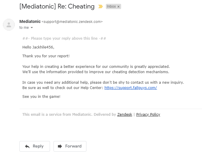JaxkUP's tweet photo. So me and my friend @SuperDuperP1ka were playing fall guys until we came across a cheater in our game Flying and Super Jumping! So I reported him to @FallGuysGame and got an email back thanking me which most likely means he got BANNED!!!! #FallGuysHacker
https://t.co/SOlmBnNFJ9 https://t.co/aP8Hb4DEHk
