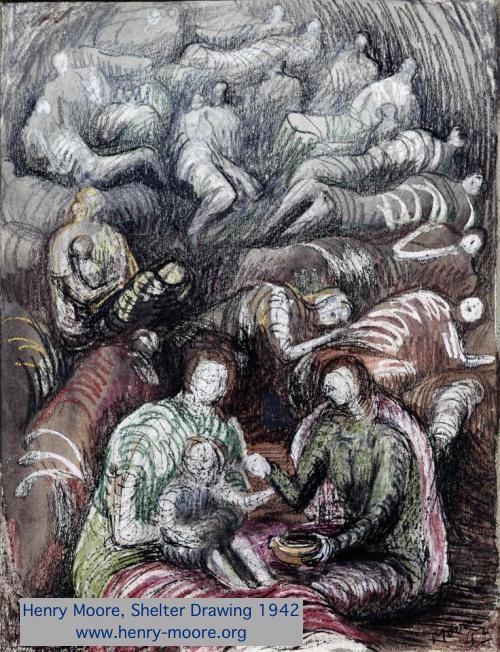 2. Britain’s War Artists’ Advisory Committee (WAAC) devised 1939 by Kenneth Clark & John Betjeman to commission artists in non-combat roles for representational works. Most portrayed home front, notably Henry Moore & Carel Weight images of the Blitz & Evelyn Dunbar’s Land Girls.