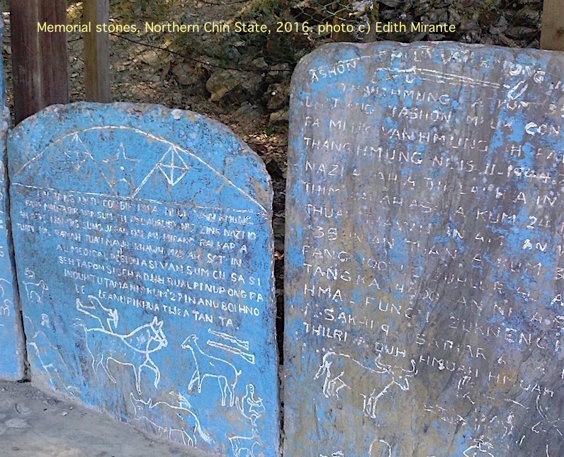 15. Well-known 1940s Burmese artists avoided war themes. WW2 was extremely destructive in Burma & few visual representations of the war by local people seem to have survived. One exception is memorial stones in Chin State. Some have WW2 images such as Japanese aircraft on them.