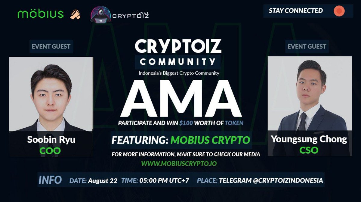 DefiMobius's tweet photo. 📢#MobiusDeFi COO, Soobin Ryu and CSO, Youngsung Chong will be answering to community questions at @cryptoizmedia on 22nd August. Join us and learn more about MobiusDeFi. 

AMA Venue: https://t.co/uAOJro6eEo

#DeFi $ETH #AMA #Blockchain https://t.co/LpMvAsL9BU