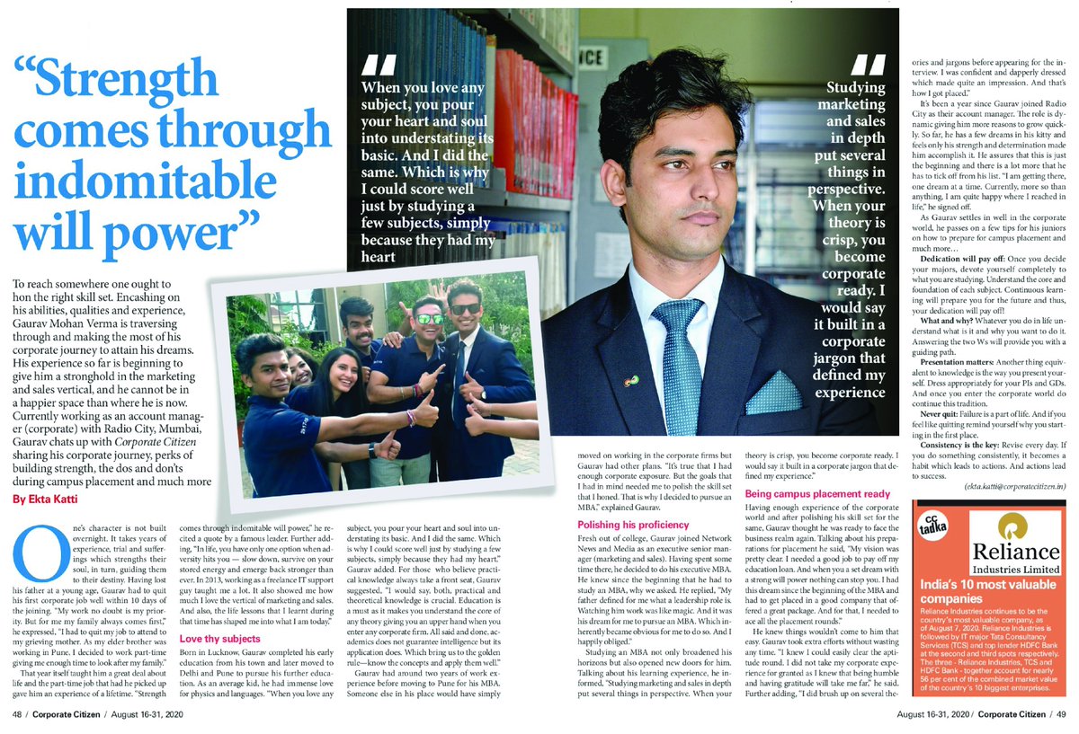 “Strength comes through indomitable will power”
I am honoured to be featured by the Corporate Citizen Magazine.
Read at: lnkd.in/eDCTKHq
#brandswar #gauravmohanverma