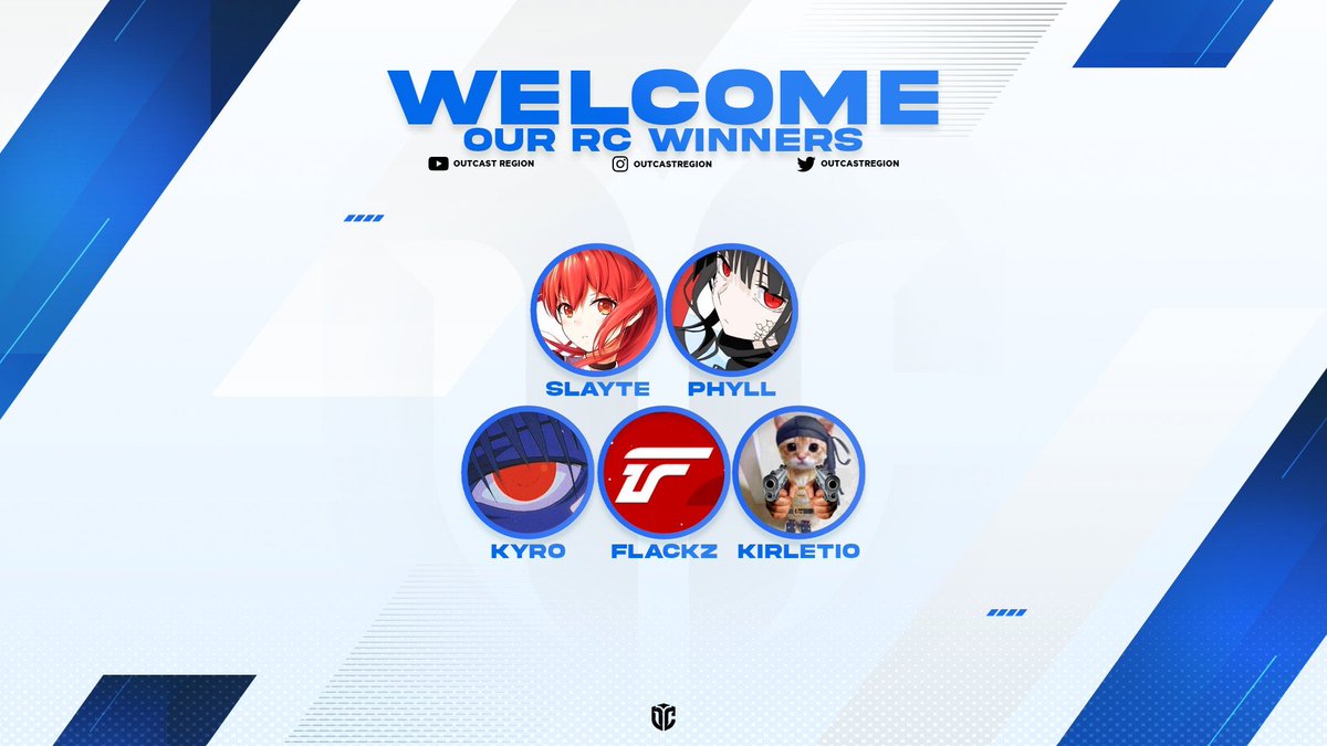 OutcastRegion's tweet photo. Welcome our final RC recruits 

@sIayte 
@yungphyll 
@eternalkyro 
@FIackz 
@Kirletio 

#BeTheOutcast https://t.co/zn3AtQ0N5K