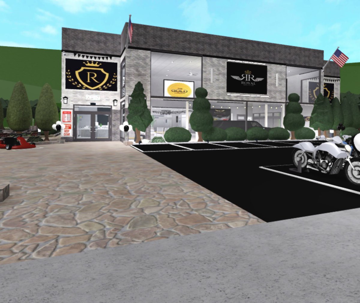 Royal_Bloxburg's tweet photo. The Main dealer got a much needed face lift thanks to the help of @Lethal_Glock! #Thegoldstandard #nowthenforever https://t.co/D8hRLy7IjH