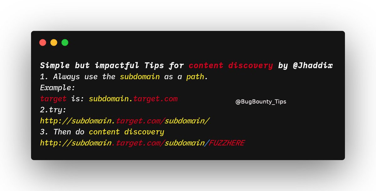 bugbounty_tips's tweet photo. Content Discovery #bugbountytips by @Jhaddix
#infosecurity #BugBounty_Tips https://t.co/oO8F9XmQsI