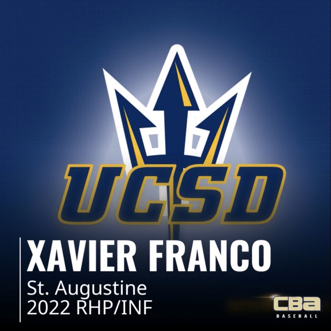 Congratulations Xavier Franco - 2022 RHP/INF St. Augustine HS - committed to UC San Diego #weareCBA