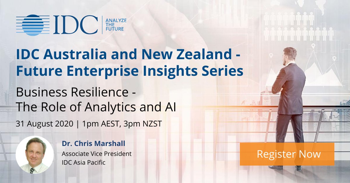 Join our Future Enterprise series webinar - Business Resilience - The Role of #Analytics and #AI. Dr. Chris Marshall, VP for AI and Analytics <a href="/IDCAP/">IDC Asia/Pacific</a>, will discuss the impact of #DX on business resiliency and the influence of AI and analytics. Register now: buff.ly/3iMjSDE