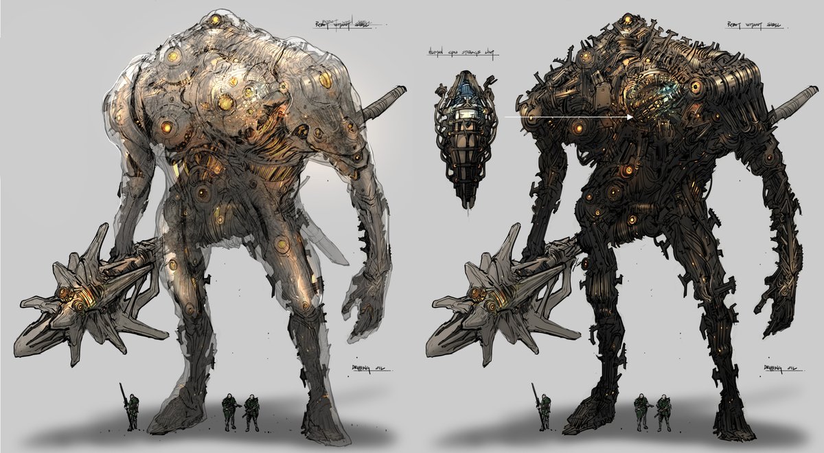 Feng Zhu Design on Twitter: "Design from a canceled project I always loved idea behind this. Giant robots roam the land, however, they are powered by a human host. The