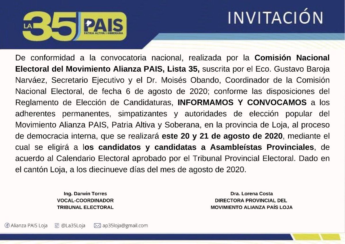 🔖#Loja || Informamos y convocamos a nuestros adherentes y simpatizantes 👇👇👇🇪🇨