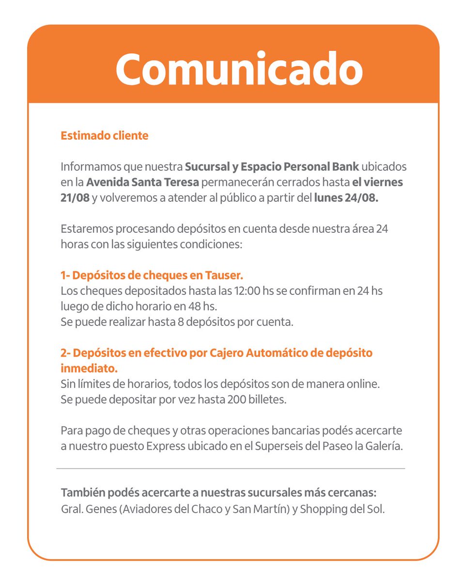 ItauParaguay's tweet photo. Comunicado para nuestros clientes. https://t.co/oR1DRXWHie