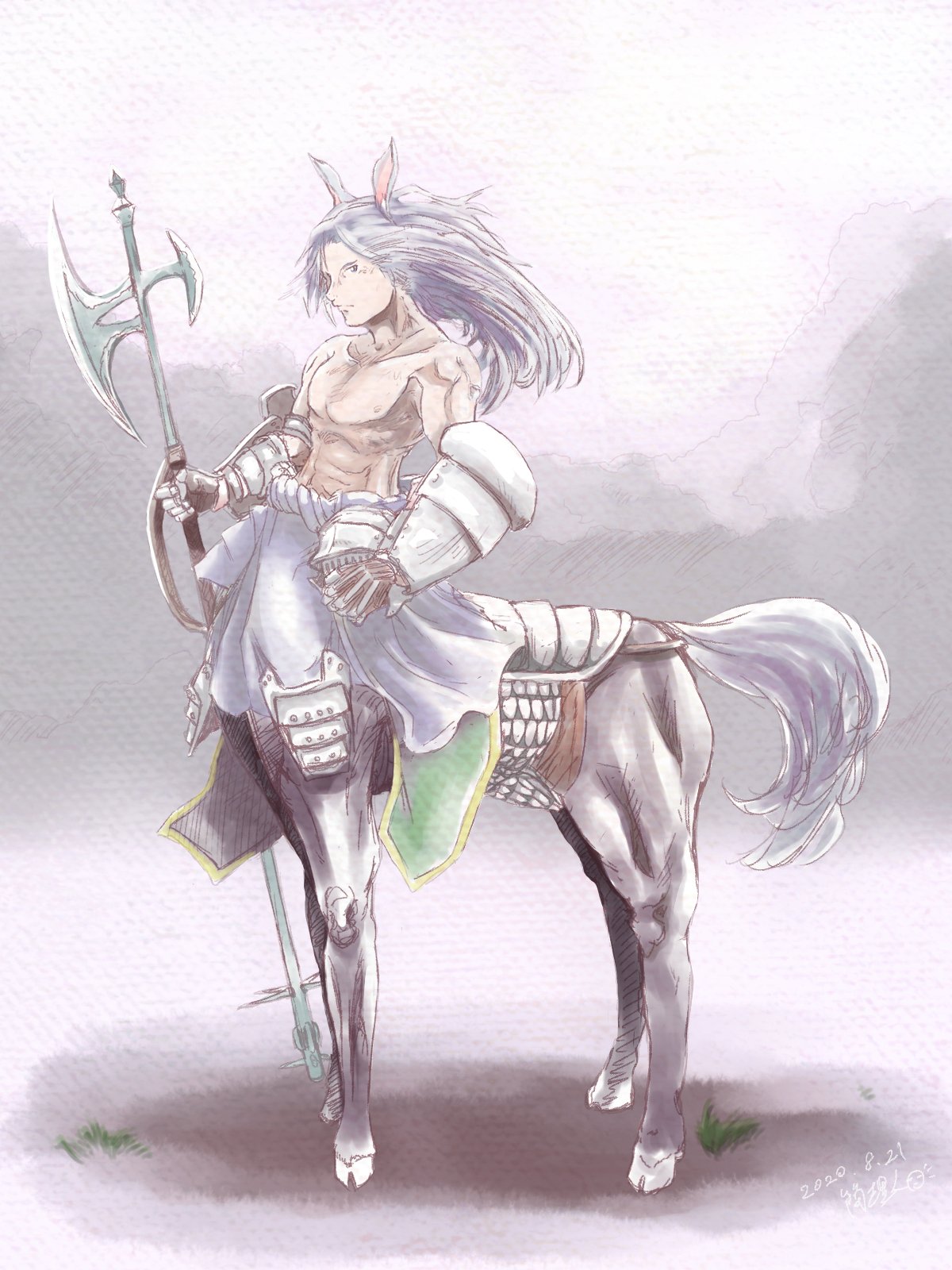 3号 ジウムラ 格好いいイラスト ケンタウロスと言うより ハルバードって武器がカッコイイの あと格好いい鎖骨は難しい 彩華衆 らまそい イラスト T Co Uh54nagq Twitter