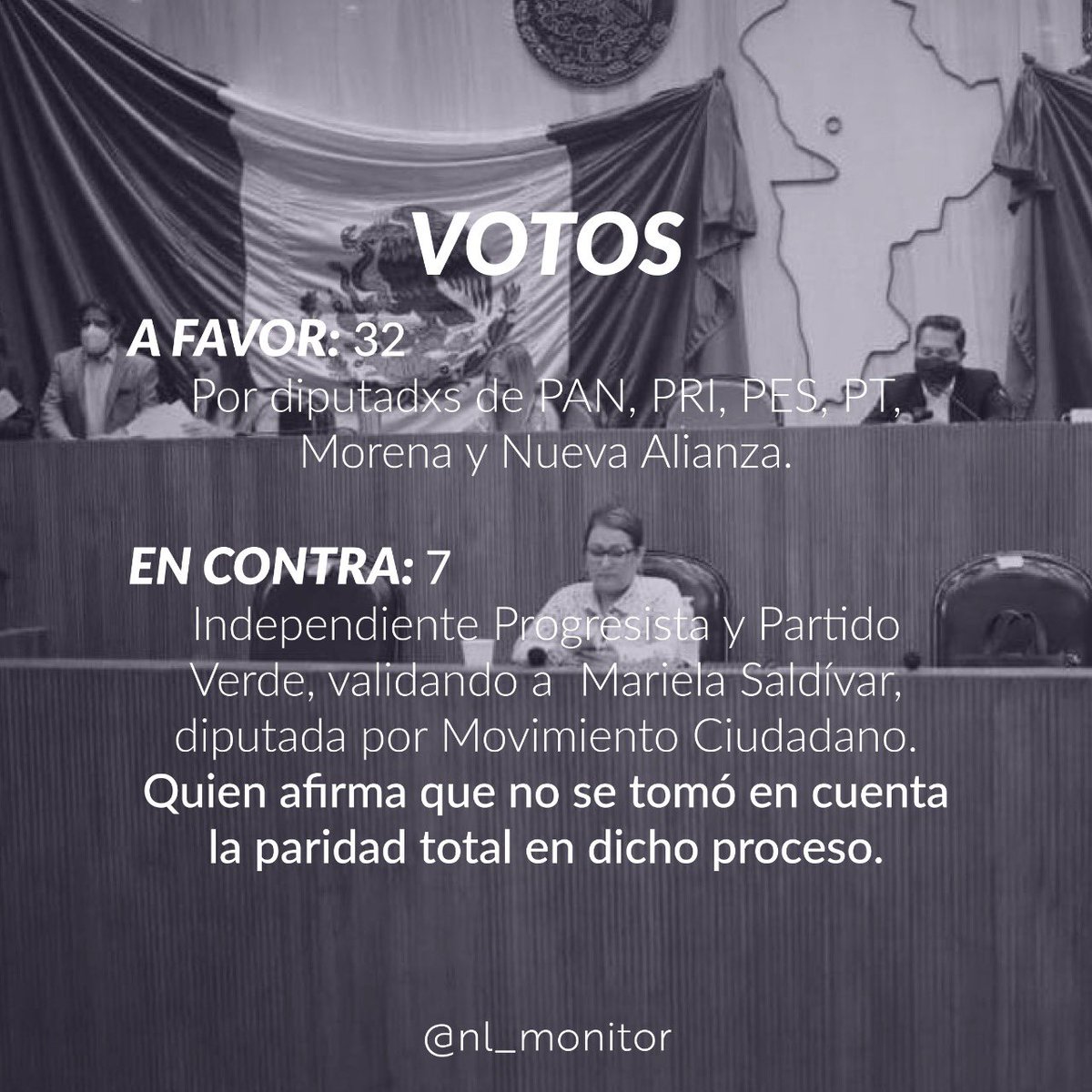 nl_monitor's tweet photo. El Congreso de NL aprueba a José Adrián López como nuevo titular del COTAI, la representante de Movimiento Ciudadano, Mariana Saldívar, y Red Paridad NL se manifiestan en contra por falta de paridad en el proceso.
#MonitorNL #CongresoNL https://t.co/TBFQsosdla