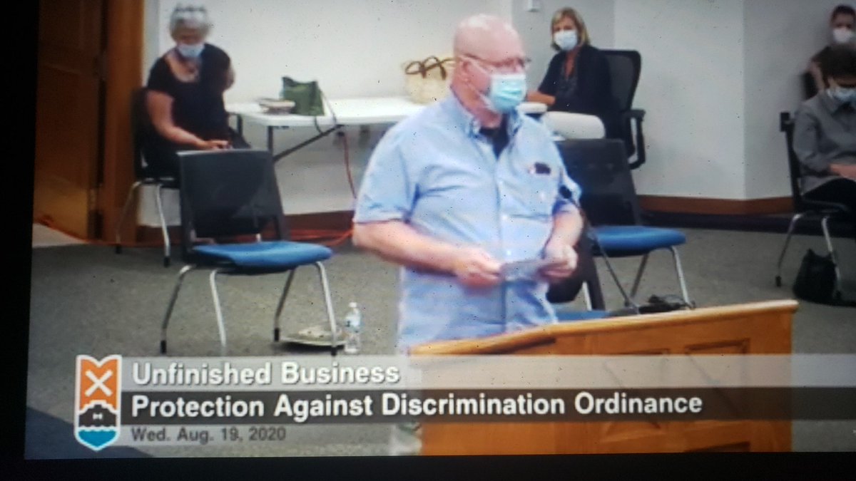 This guy, somehow, thinks the ordinance is not necessary. He feels the same way about it as he does shirts that fit.He said when Holland didn't welcome him, he went to work and "didn't whine.""They have the same protection that I do. None of us deserve special ordinances."