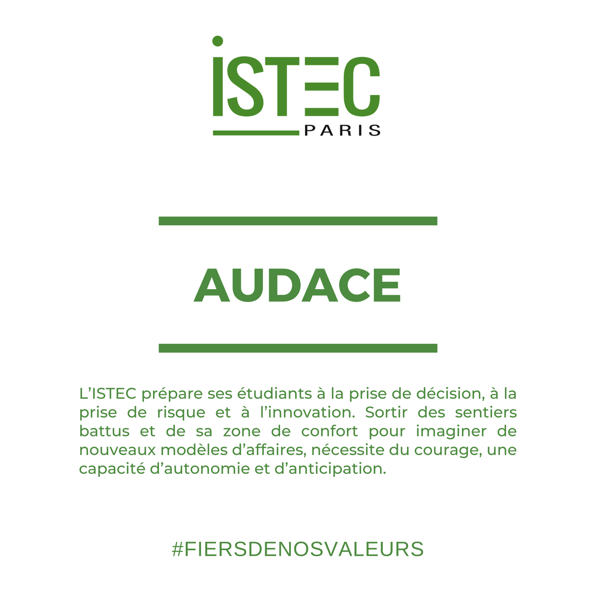 ISTEC_Paris's tweet photo. L’ISTEC s’appuie sur ses 5 #valeurs distinctives portées par l’ensemble de la communauté éducative pour développer le savoir, savoir-faire et savoir-être de ses étudiants, reconnus par les milieux professionnels. #FIERSDENOSVALEURS ⁠#AUDACE⁠ #WELCOMETOISTEC #ISTECFAMILY https://t.co/nR2Qo0k4xq