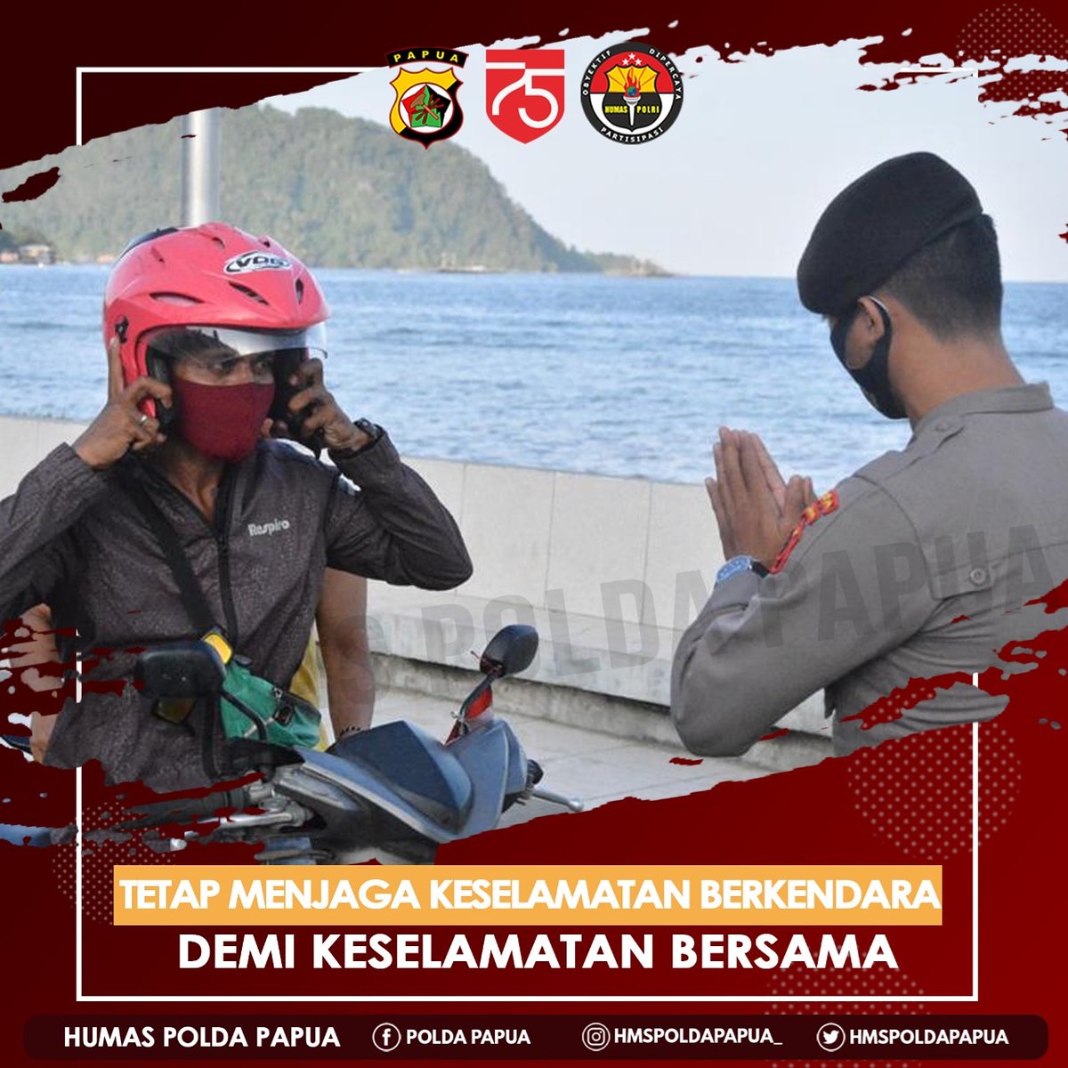 Tetap Menjaga Keselamatan Berkendara Demi Keselamatan Bersama
.
.
#Divisihumaspolri #Poldapapuapromoter #Polripromoter #Polriuntukindonesia #Polricegahcorona #Bersamacegahcovid-19 #Polisiindonesia #HUTRIKe-75