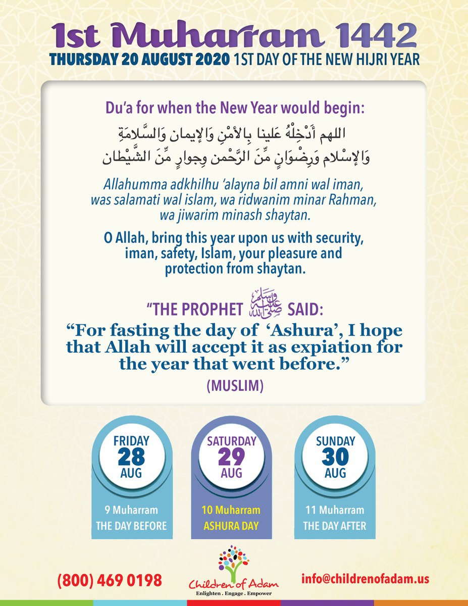CoAGlobal's tweet photo. Today is the 1st of Muharram 1442, the first day of the new Hijri year. "O Allah, bring this year upon us with security, iman, safety, Islam, your pleasure and protection from shaytan." ~ameen #childrenofadam #NewHijriYear #Muharram2020 #Ashura https://t.co/jcCt0Lus8z