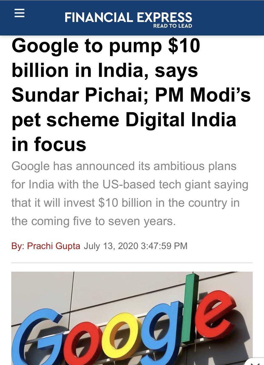 Now we do know that Google is a US tech giant headed by an Indian CEO.Not only is Sundar Pichai, just another Indian exec at a US firm, but he’s closely linked to Hindu supremacist Narendra Modi.In July 2020, he pledged to pump $10bil for Modi’s Digital India scheme./10
