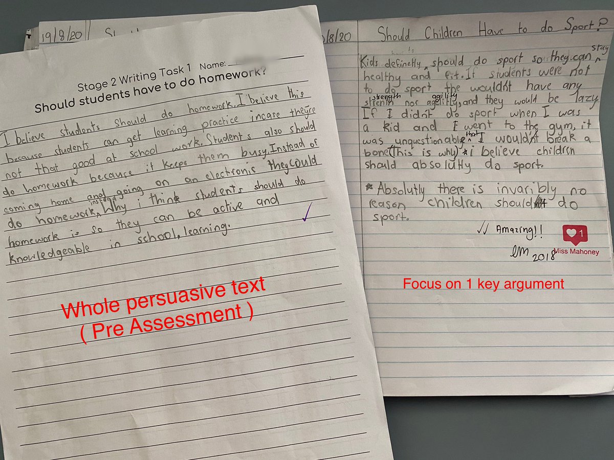 Look at this growth! Stage 2 have been working really hard on creating well structured arguments. #proudteachermoment