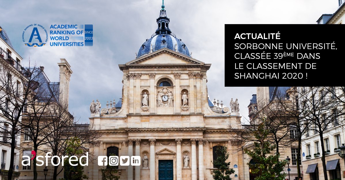 Asfored's tweet photo. [#Actualité] C’est officiel, #Sorbonne #Université, partenaire de l’#Asfored #CFA sur les #masters en #édition, se hisse à la 39ème place #mondiale du #classement de #Shanghai 2020 ! Plus d’#informations sur ce lien : https://t.co/ugQUBZ0hGY #valorisation #diplome #bookcv https://t.co/CkmlcQlkv3