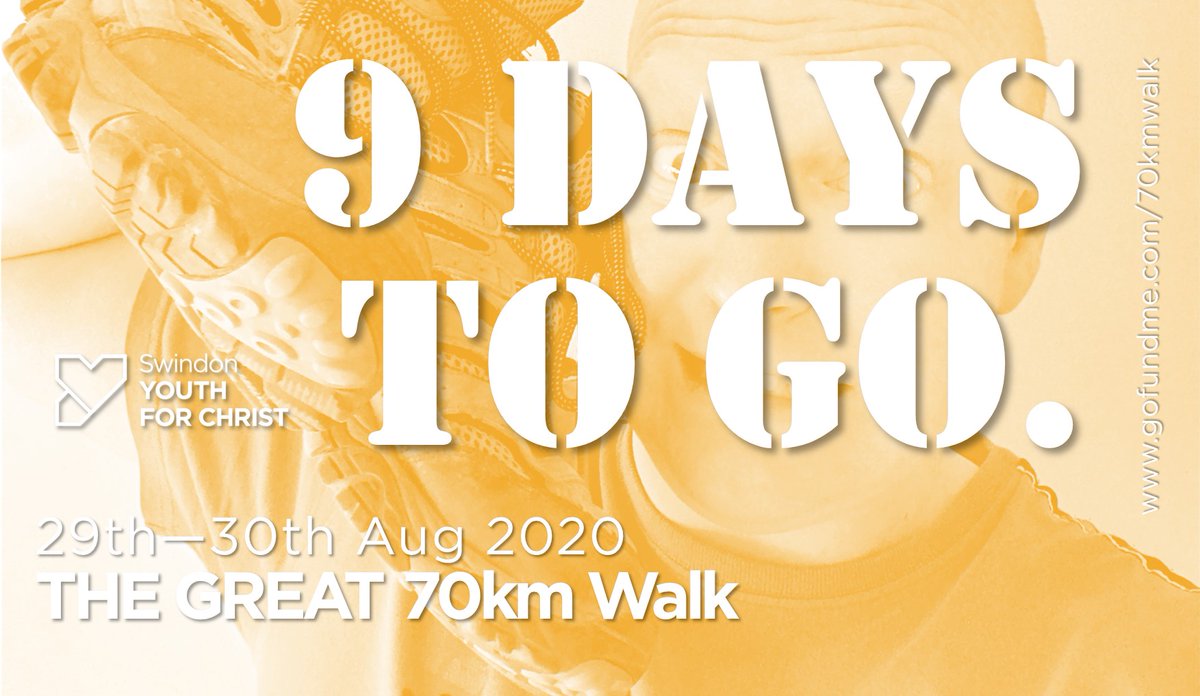 SwindonYFC's tweet photo. 9 days to the 70KM fundraising walk. 
Can you help us make our £2500 target?

Head over to our fundraising page to see how we're doing.

https://t.co/rWYOyWlbCc https://t.co/Ltbsxy0Lac