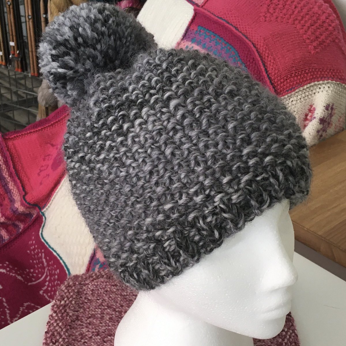 EweAndYarn's tweet photo. First A/W Sample is in the window! @wyspinners new Wild Shetland Aran Roving, Heather Hat by Sarah Hatton. Very quick make #eweandyarnthirsk #knitting #britishwool #woolhour #tgmb https://t.co/saUfNLWvnM