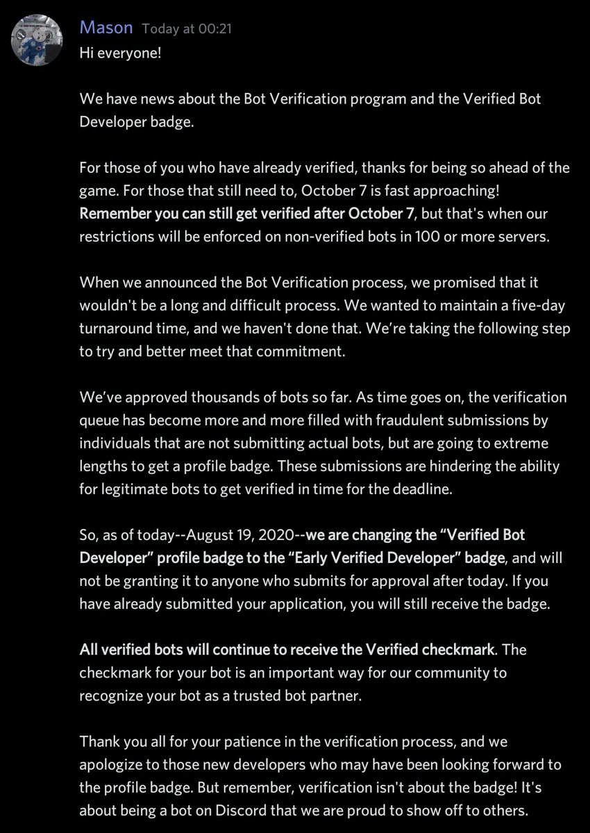 Bot Developer Badge & New Restrictions TURNAROUND – Discord