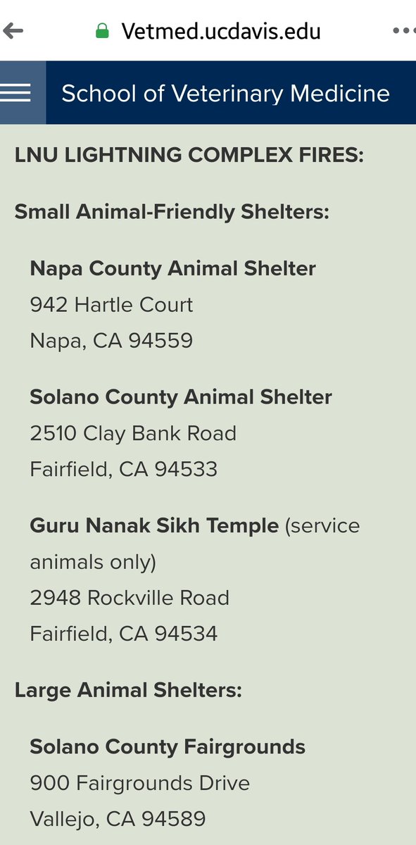   #LNULightningComplex #Horses  #Animals  #Livestock #NapaCounty  #SonomaCounty #SolanoCounty RESOURCES FOR ANIMAL HELP & SHELTERING — SEE LINKS IN POST & SHARE!!  http://www.vetmed.ucdavis.edu/2020-fire-updates #Pets  #Cats  #Dogs  #DAT  #CaliforniaFires  #California  #LNUlightningcomplexfire