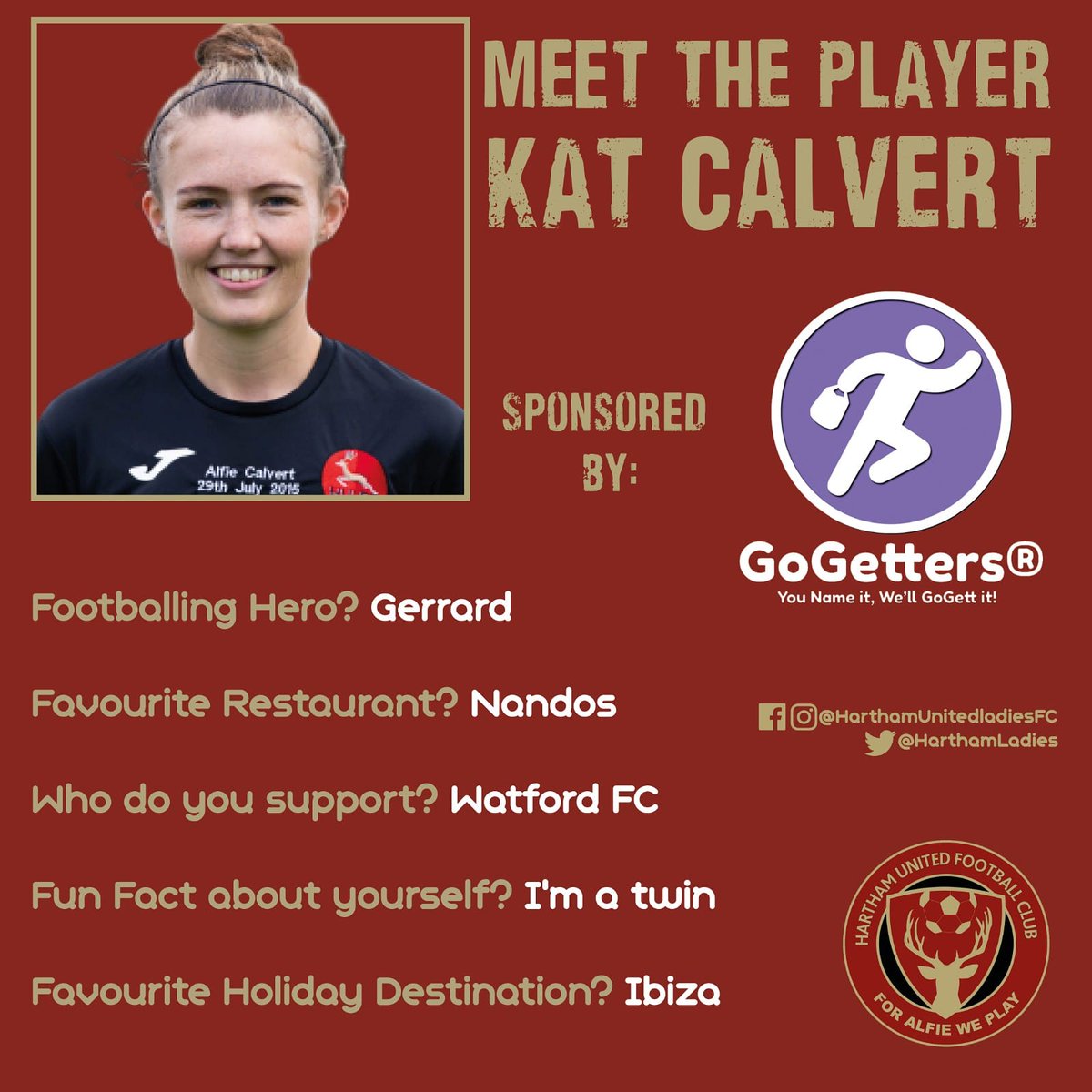 HarthamLadies's tweet photo. MEET THE PLAYER'S
RETAINED for the 20/21 season is midfielder Kat Calvert who is sponsors by @GoGetters_uk for the upcoming campaign ๐๐โค๏ธ๐ค
#retained #meettheplayers #oneclub #oneambition #ForAlfieWePlay https://t.co/bDl00Yizb2