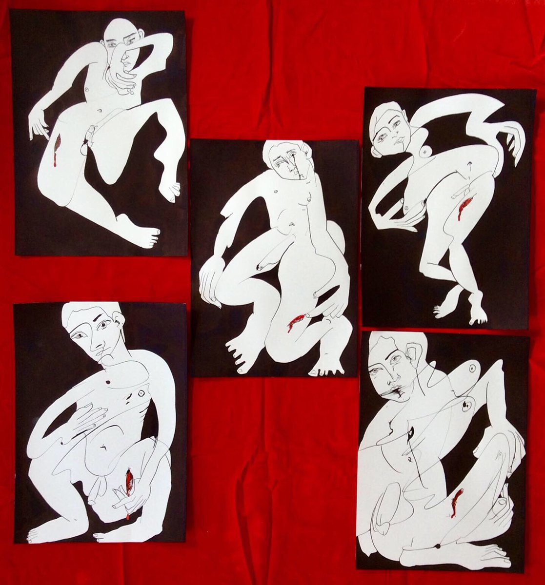 PaulKindersley's tweet photo. 5 drawings of #StRoch -ink & watercolour on A3 paper -I started thinking about him a lot recently and randomly started drawing- on what turned out to be his #saintday - 16th August - spooky! Patron saint of #pestilence #plague #invalids #dogs #falsleyaccused and #bachelors !! https://t.co/871qyU1Qdb