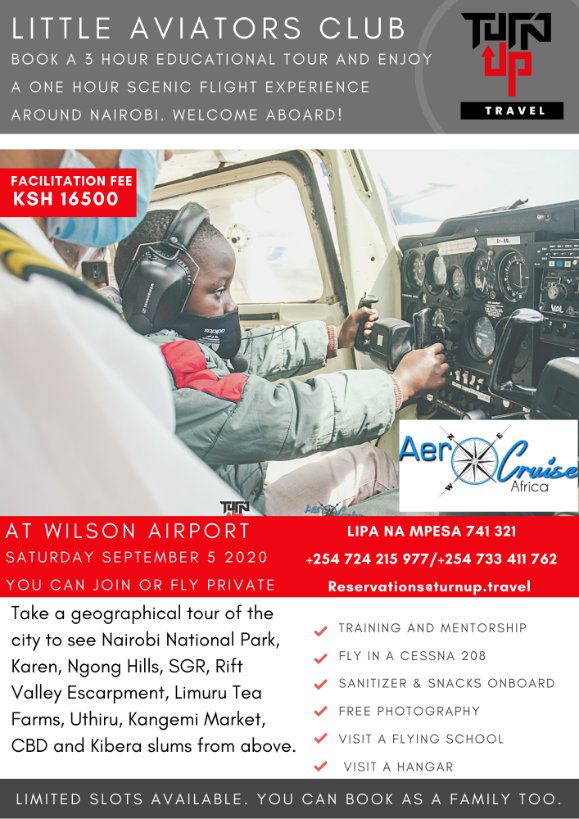 AccessTravelKE's tweet photo. Looking for something unique and safe that is kid friendly and fun for the entire family? Take a 1 hour scenic flight experience of Nairobi and bring the kids for an airport tour. You can do exclusive flight (min 3 pax) for a family or book as a kid(s) to join! #LittleAviators https://t.co/L82H3kB7pM