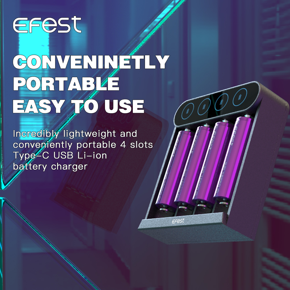 EfestCompany's tweet photo. Efest Slim K4 Charger, Type-C USB port
4 Battery slots. https://t.co/siZXQD24cV