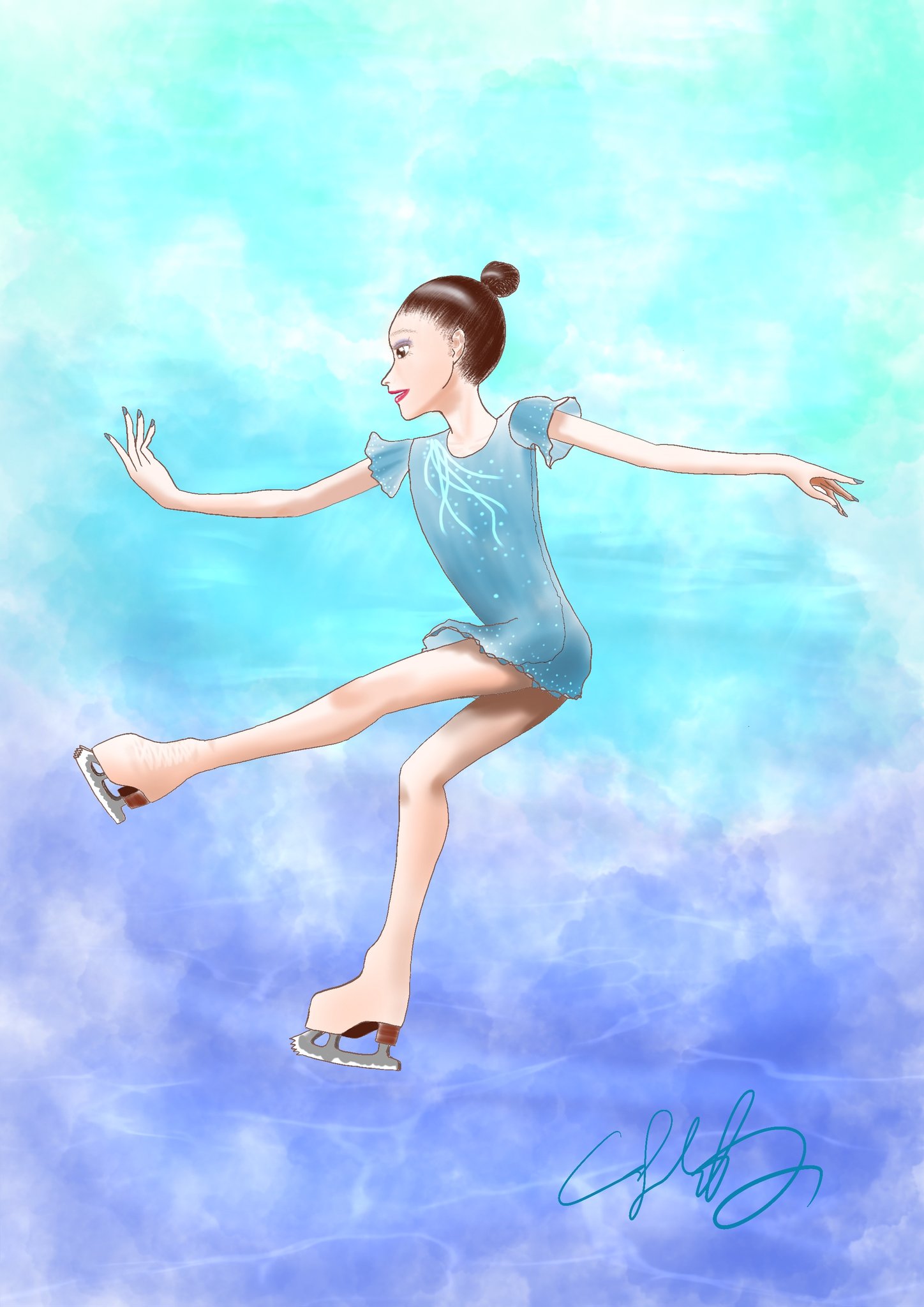 絵画　油絵　F4-071820 　 可愛い女の子 (スケート) 絵画 油絵 F4-071820 可愛い女の子 (スケート)