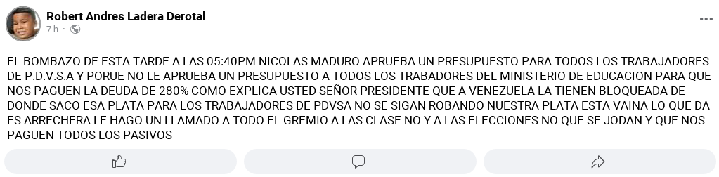 tsuchjcl's tweet photo. Sr. Presidente @NicolasMaduro
 , Sr. @aristobulopsuv
 , Sr. @rafaellacava10
 , no podemos permitir que esta persona que es beneficiario de una vivienda en Ciudad Chavez, en Valencia y trabaja en la E. B. Hugo Chavez, zona 7, este hablando mal del gobierno https://t.co/7apukGr2YV