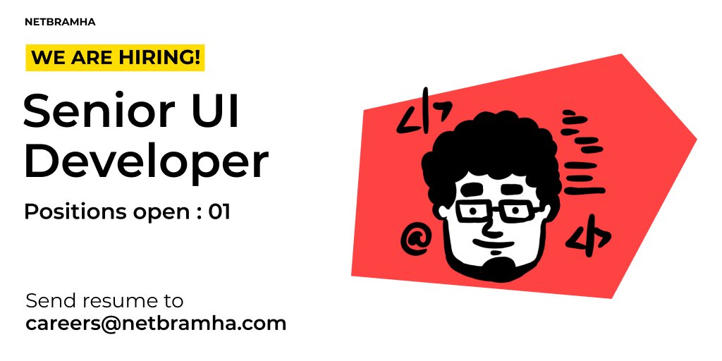 netbramha's tweet photo. Requirements for a kickass Senior UI Developer 

- Strong background in web applications 

- Jedi in software development lifecycles &amp; processes 

- Can nerd out on architecture, design patterns &amp; performance engineering

#uideveloper #uideveloperjobs #wearehiring #uijobs #jobs https://t.co/WBIIYbNmXt