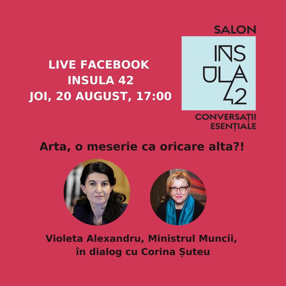 insula42's tweet image. Astăzi 👉  𝐉𝐎𝐈 | 𝟐𝟎 𝐚𝐮𝐠𝐮𝐬𝐭 | 𝐨𝐫𝐚 𝟓 𝐩.𝐦.

Vă așteptăm LIVE pe pagina de Facebook Insula 42, la o "conversație esențială"! 

facebook.com/events/s/conve…