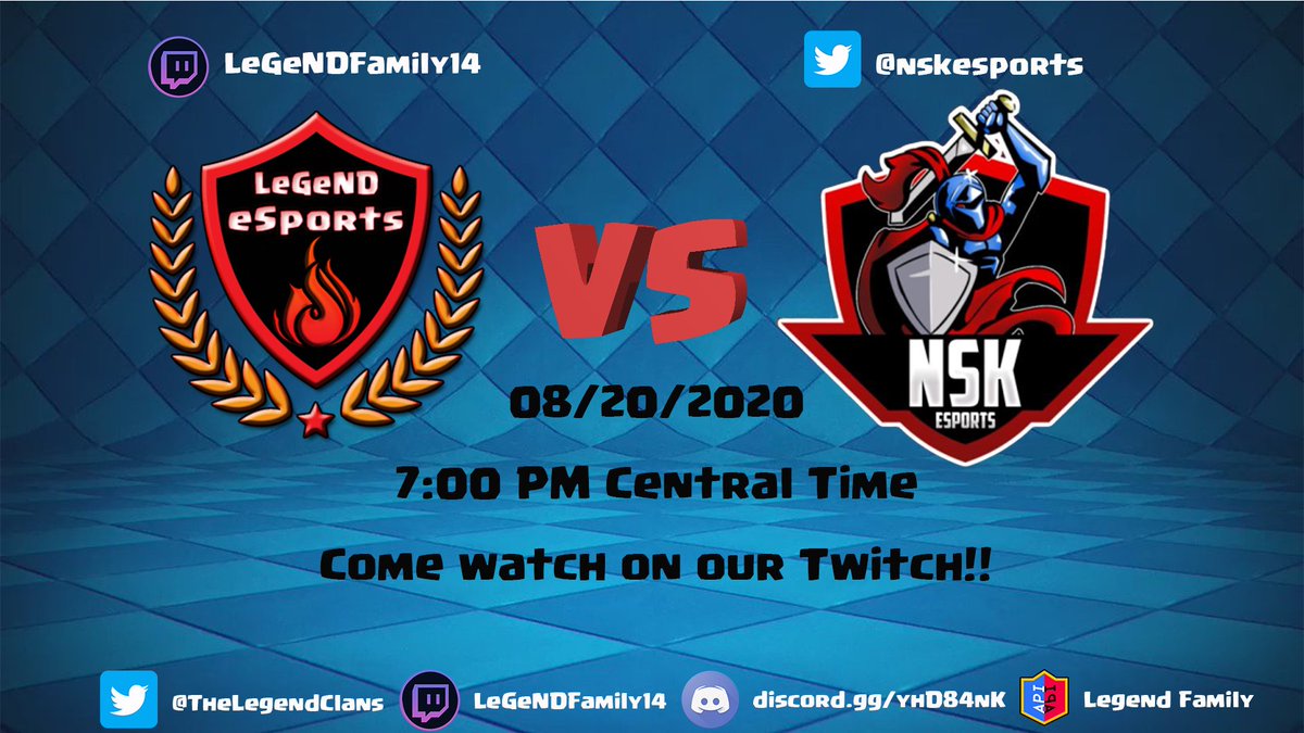 <a href="/nskesports/">NSK Esports</a> 
Come tune in tomorrow on our Twitch!! 7:00 PM Central Time!!
twitch.tv/legendfamily14