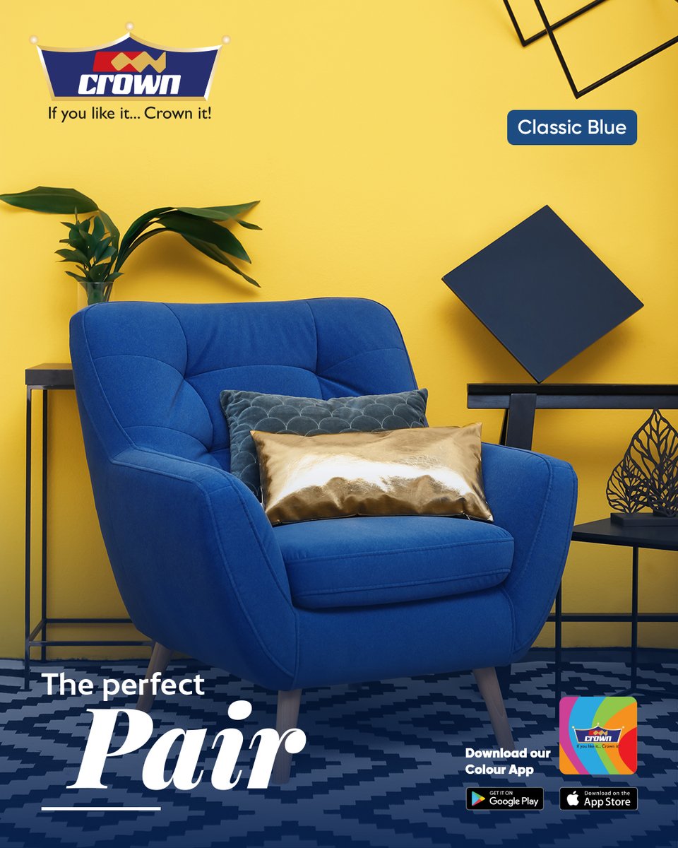 CrownPaintsPLC's tweet photo. Crown's Classic Blue pairs extremely well with colours like grey, yellow and green. It can work wonders and gives your interior space enthusiasm.
Tell us which other colours you would pair together. Download the Crown Color App for more inspiration
#ColourApp #CrownPaintsKE https://t.co/rAB34SvaMM