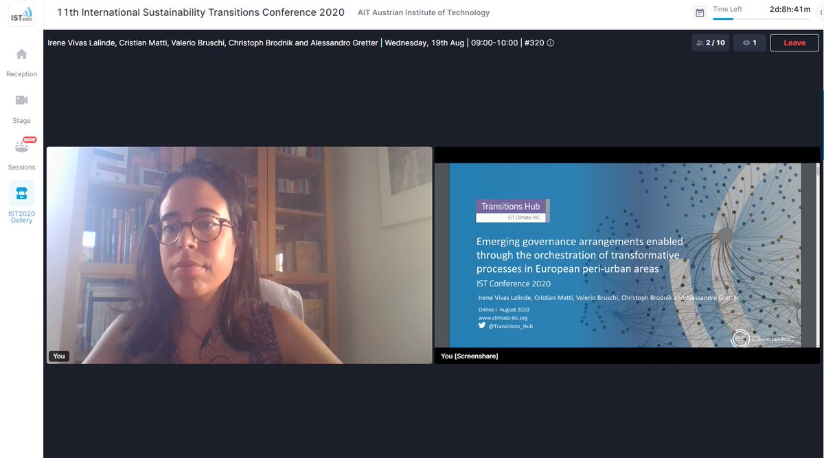 Yesterday, Irene and <a href="/iMatti/">Cristian Matti</a> from our team gave keynote speeches at the #IST2020 conference, organised by <a href="/ClimateKIC/">EIT Climate-KIC</a> and <a href="/TIPConsortium/">TIPConsortium</a>. Irene covered emerging #governance enabled through the orchestration of #transformative processes in #European peri-urban areas!