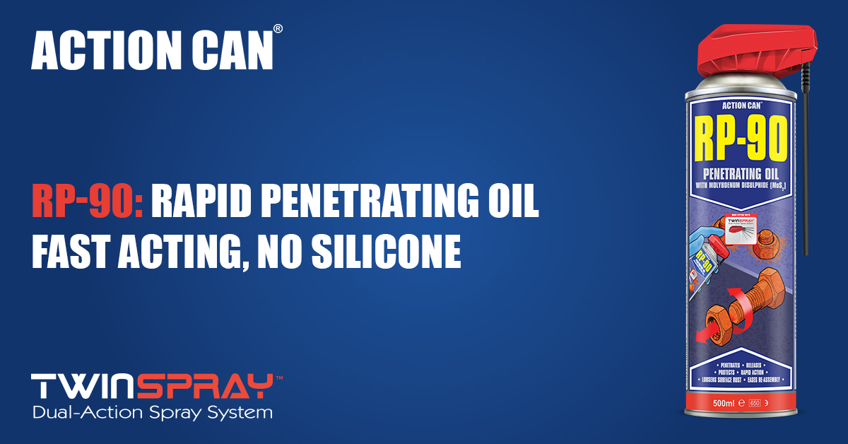 ActionCanPro's tweet photo. RP-90 TwinSpray penetrating oil rapidly release seized parts and provides protection against rust. With excellent materials compatibility, RP-90 is safe for use on all metals, plastics, paint and rubber. https://t.co/xIYzEr6oKH