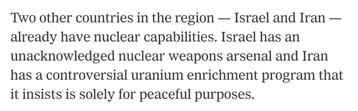 And this is in the 11th paragraph, after heavy insinuation about nuclear weapons in the 2nd paragraph.