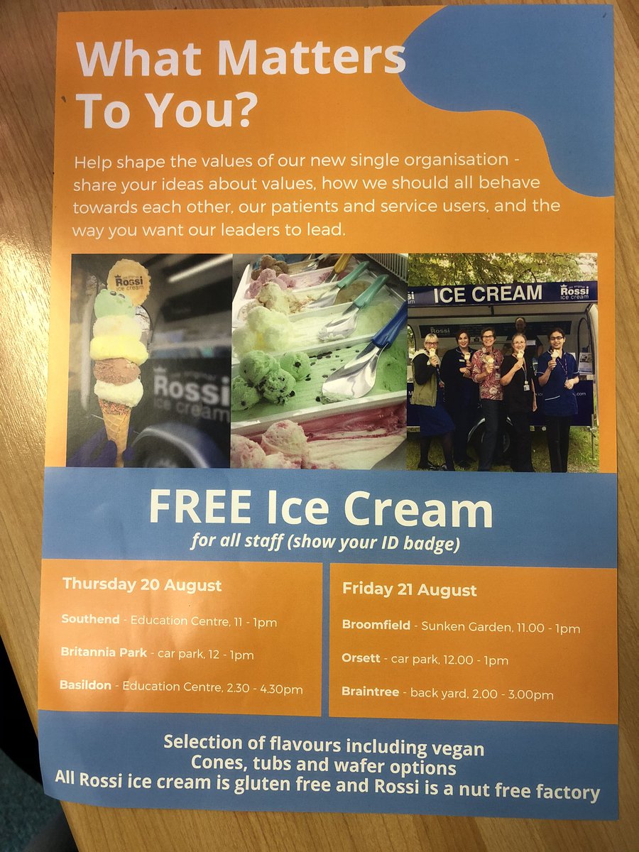 @MSEHospitals We’ve beautiful sunshine ☀️ for our #values event today and tomorrow across all sites - tell us what matters to you at work and we’ll give you FREE ice cream in return! 🍦🍦