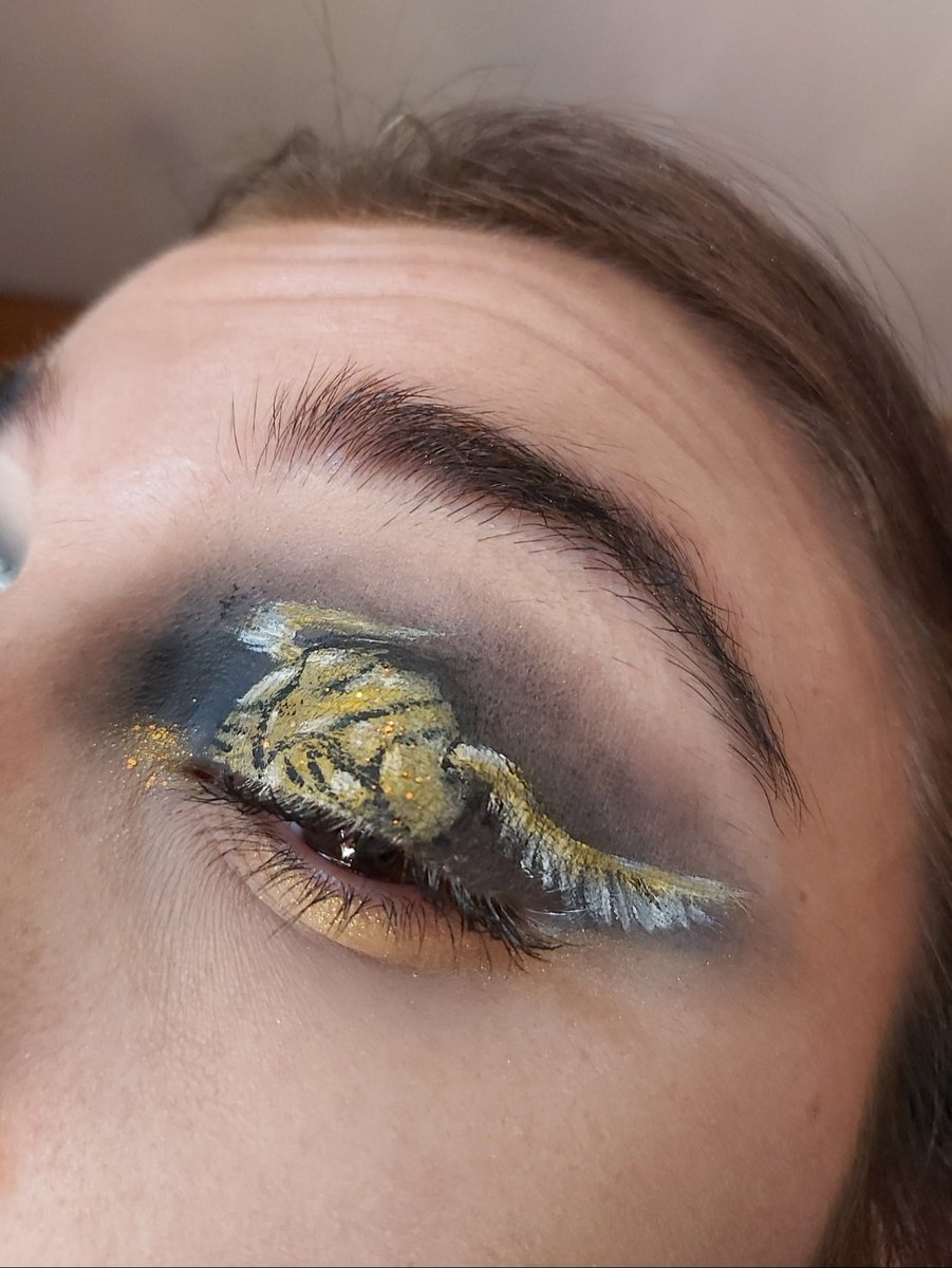 visionnarita's tweet photo. Mon dernier look Vif d'Or 💫 #harrypotter #poudlard #quidditch #makeup #makeupartist https://t.co/6Fw2LoOEIN