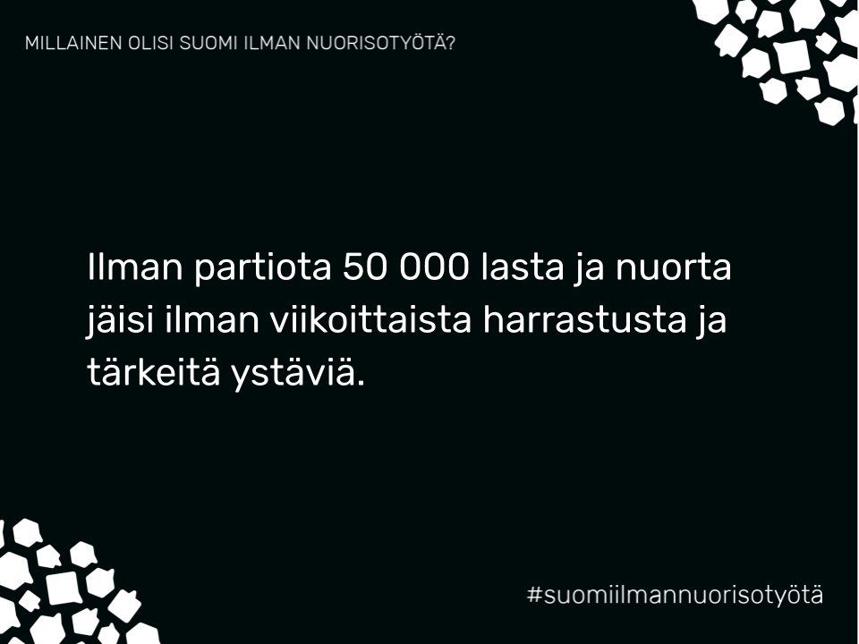 Nuorten hyvinvointi tarvitsee nyt tukea enemmän kuin koskaan. Partio mahdollistaa harrastuksen 50 000 lapselle ja nuorelle. Tärkeän työn on voitava jatkua myös tulevaisuudessa.
#suomiilmannuorisotyötä #partioscout
