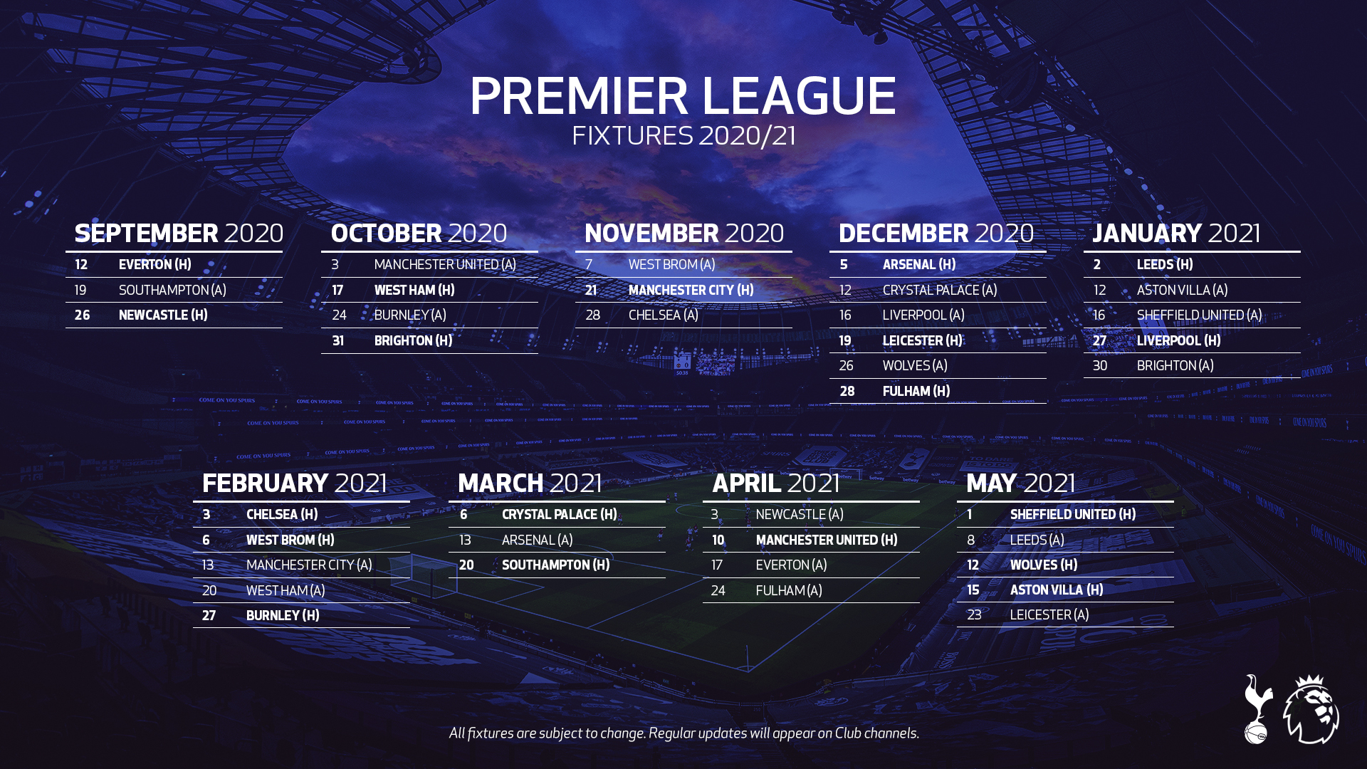 Tottenham Hotspur on X Our 2020 21 premierleague fixtures have arrived PLFixtures COYS https t 47OfXDPAo3 X