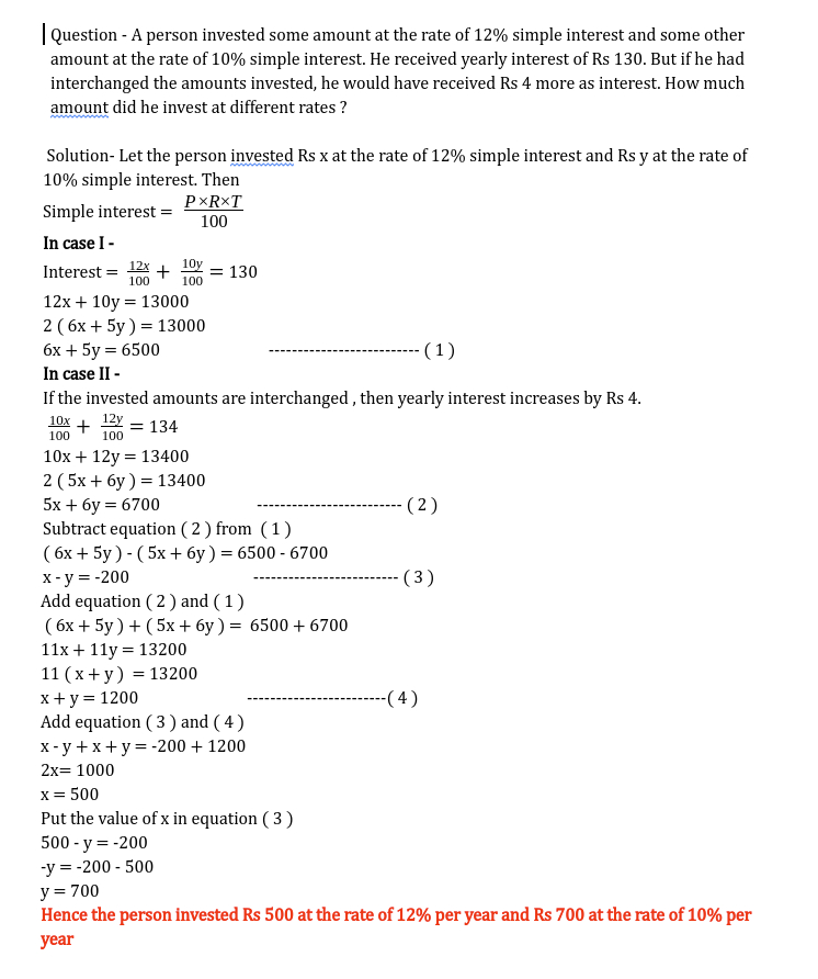 dishamam's tweet photo. #class10th #Maths #PairOfLinearEquationsInTwoVariables                     How much amount did he invest at different rates ?

#Mathematics #DishaMam #DakshClasses #DCQ00055 https://t.co/oyFuhbhsgW