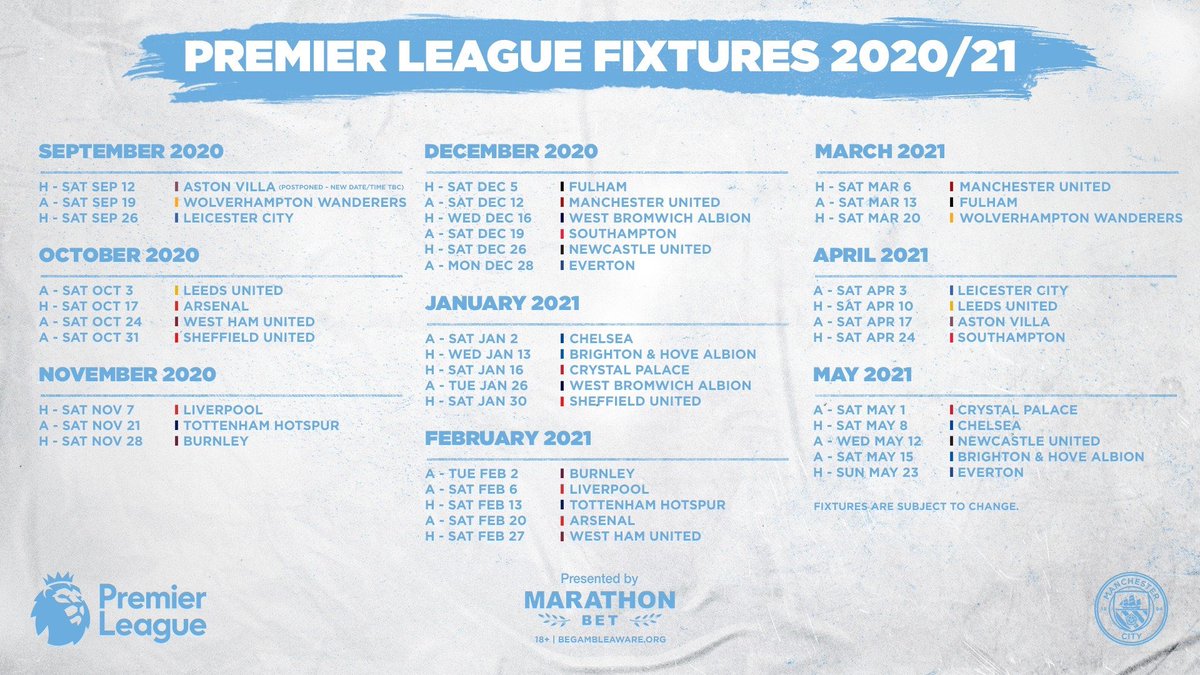 City Chief On Twitter Mancity S 2020 21 Premier League Fixtures In Full premier league 2021 calendario