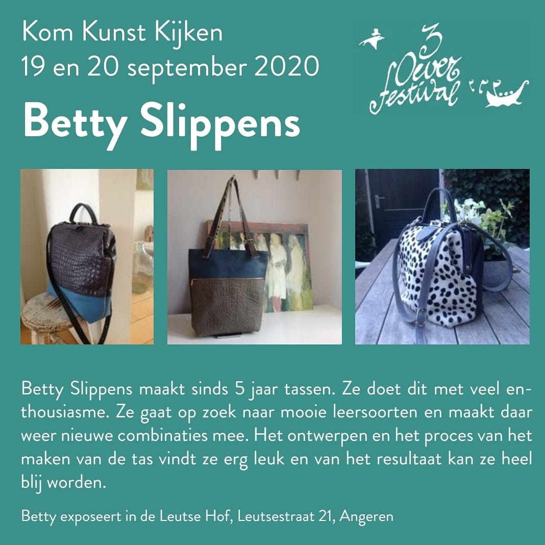 3oeverfestival's tweet photo. In Kom Kunst Kijken van het 3 Oever Festival deze keer Betty Slippens. Zij exposeert in de 3 Oever Atelier Route haar tassen in de Leutse Hof in Angeren. #doesdelen #agendatip  #komkunstkijken #3oeveratelierroute #3oeverfestival www.3oeverfestival https://t.co/wuDDUzyKrF