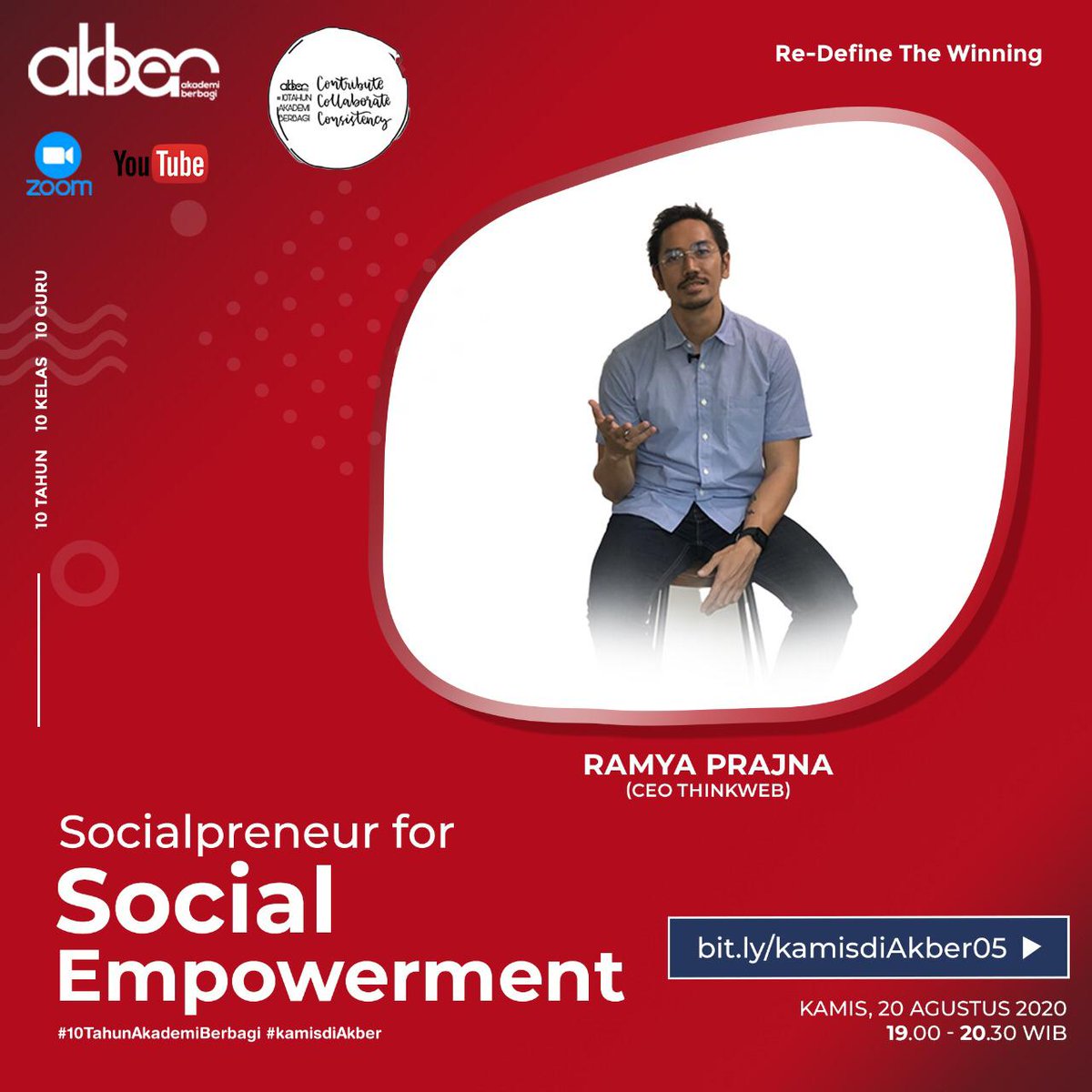 *Socialpreneur for Social Empowerment*
w/ Ramya Prajna <a href="/ramyaprajna/">ramyaprajna</a> - CEO thinkweb  #kamisdiAkber05, 20 Agustus 2020

Pendaftaran: bit.ly/kamisdiAkber05

#KamisDiAkber #10TahunAkademiBerbagi