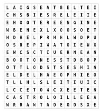 Can you find 10 car-related words? Happy hunting 🚗