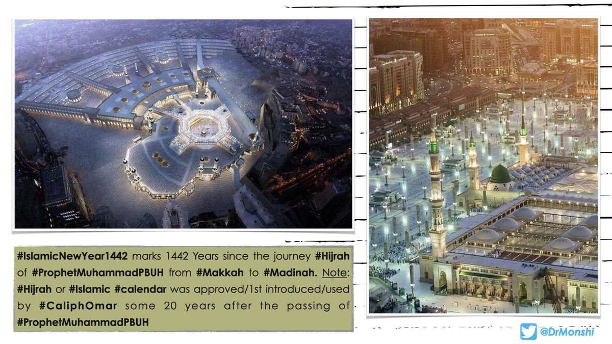 DrMonshi's tweet photo. #IslamicNewYear1442 marks 1442 Years since the journey #Hijrah of #ProphetMuhammadPBUH from #Makkah to #Madinah. Note: #Hijrah or #Islamic #calendar was 1st introduced/used by #CaliphOmar some 20 years after the passing of #ProphetMuhammadPBUH https://t.co/ojHBHUkmmn